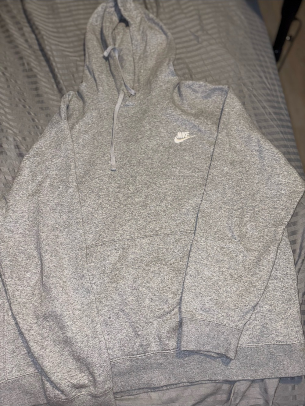 Nike Heather Gray Pullover Hoodie with White Swoosh